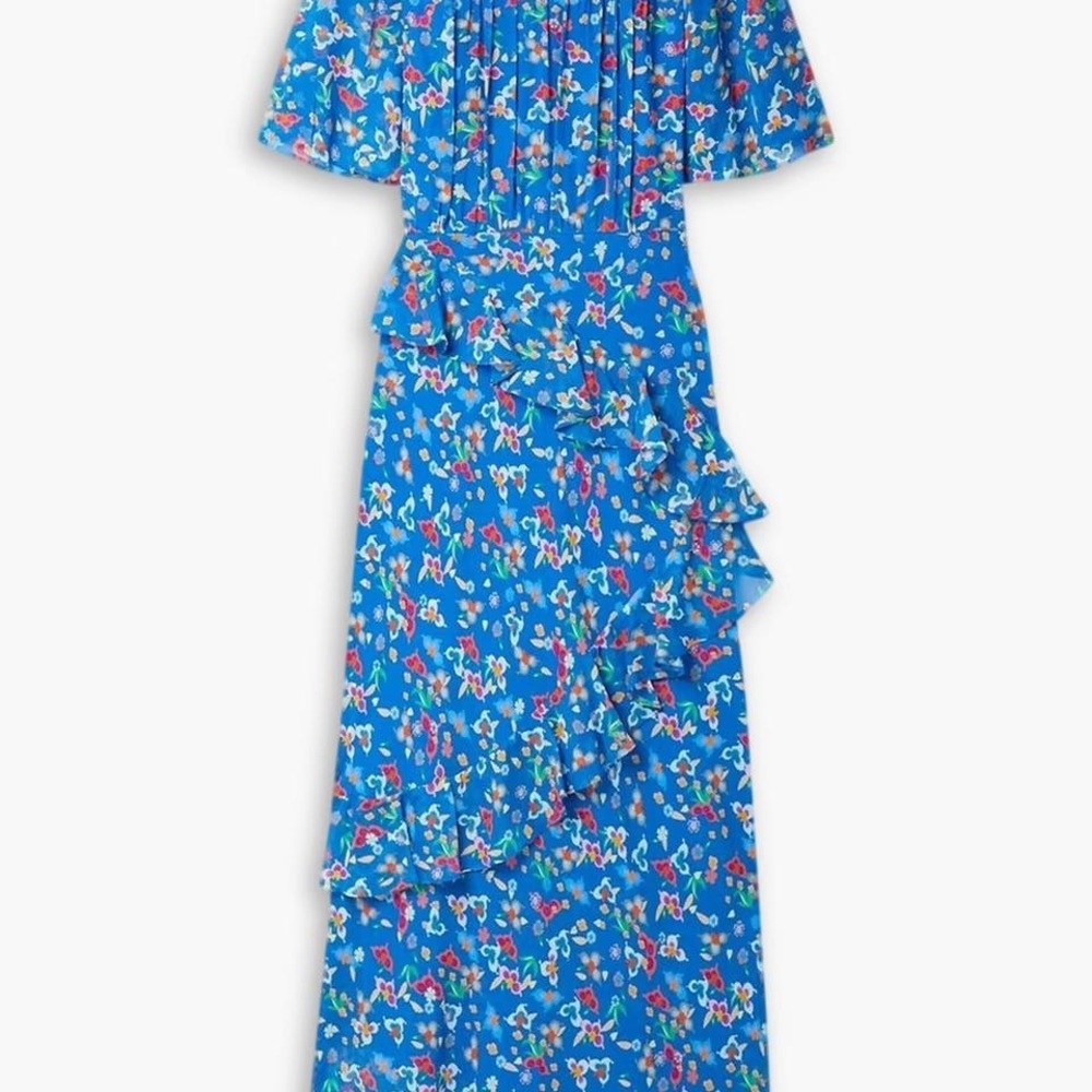 SALONI Blue Dress with Multicolor Floral Pattern